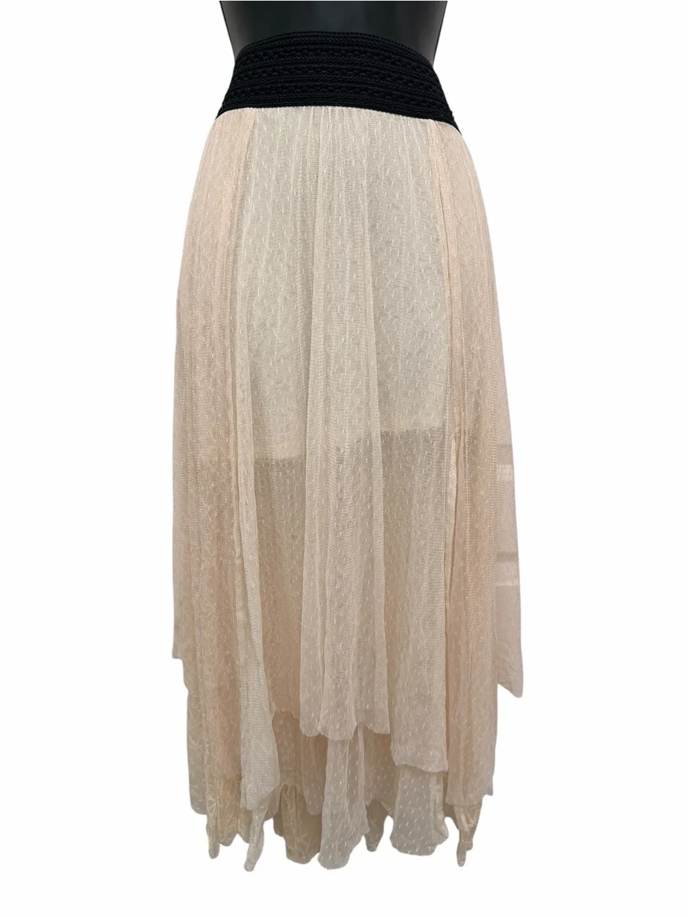 Free People XS Y2K Boho Layered Lace Mesh Handkerchief Midi Skirt